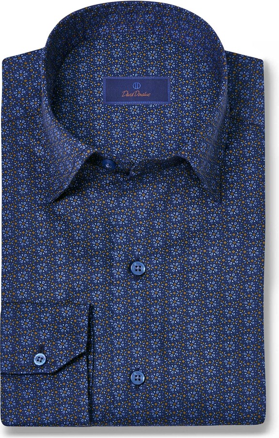 David Donahue Geometric Print Sport Shirt