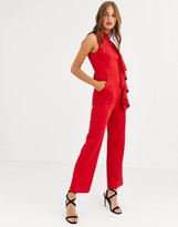 Thumbnail for your product : Chi Chi London high neck scuba jumpsuit with frill detail in red