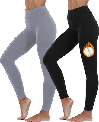 Jodimitty 2Pack Fleece Lined Leggings for Women High Waist Thick Thermal  Winter Warm Elastic Yoga Pants Velvet Tights (Black & Grey-L) - ShopStyle