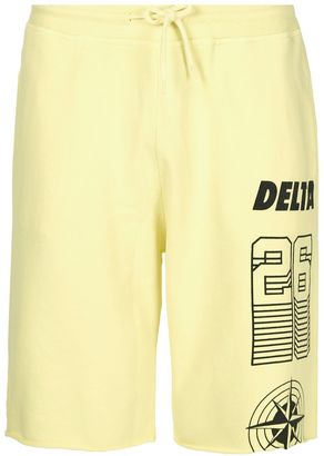 Topman Yellow Printed Raw Edge Jersey Shorts