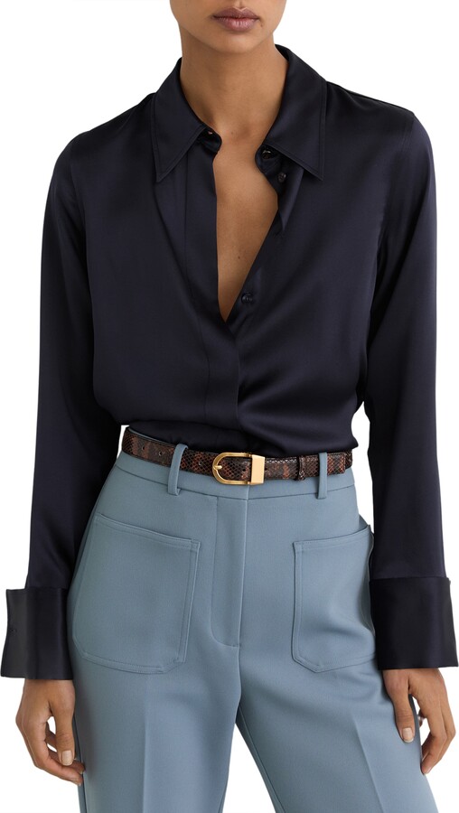 Reiss Ameira Silk Satin Button-Up Shirt