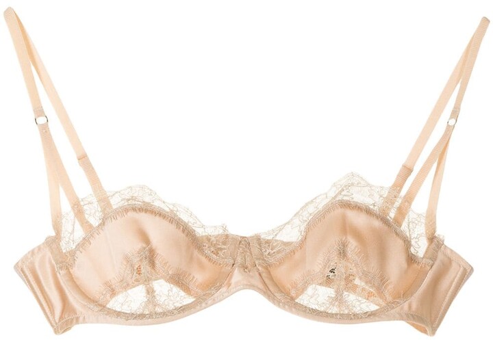 Leavers lace-trimmed silk-blend satin underwired soft-cup balconette bra