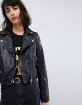 Thumbnail for your product : ASOS Design Washed Leather Biker Jacket