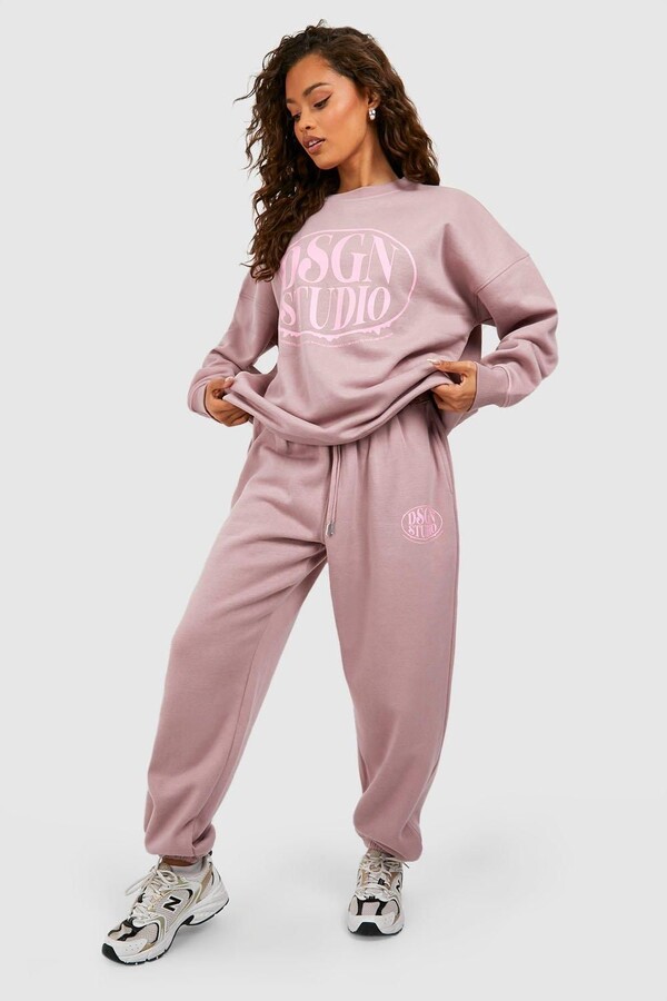 boohoo Dsgn Studio Slogan Sweatshirt Tracksuit Purple