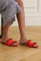 Thumbnail for your product : Aquazzura Pompom-embellished Woven Raffia Slides - Red