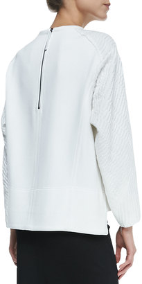 Helmut Lang Echo Jacquard Textile-Sleeve Sweatshirt, Optic White