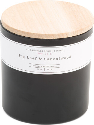 14oz Fig Leaf And Sandalwood Candle In Counter Jar With Wood Lid