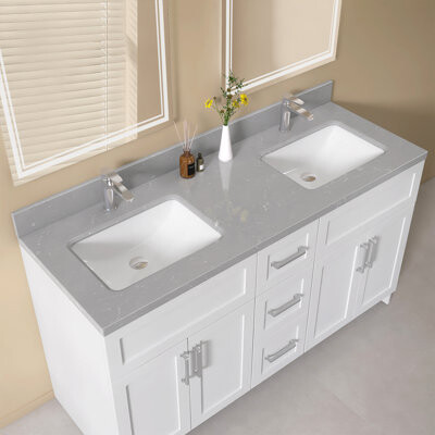 Ogonbrick 60 X 22 Gray Marble Engineered Stone Vanity Countertop With Double Sinks And 4 Inch Backsplash