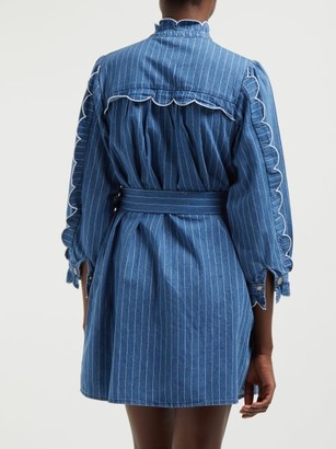 MiH Jeans Covey Scalloped Cotton-chambray Dress - Blue Stripe