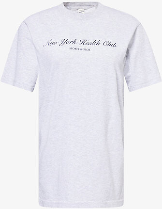 Sporty & Rich Womens Heather Gray Ny Health Club Round-Neck Cotton-Jersey T-Shirt S