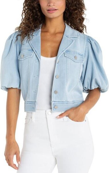 Liverpool Los Angeles Women's Puff Sleeve Cropped Trucker Denim Jacket XSmall Marine Sea
