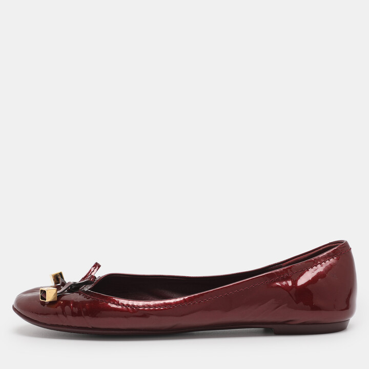 Louis Vuitton Burgundy Patent Leather Debbie Bow Ballet Flats Size 38