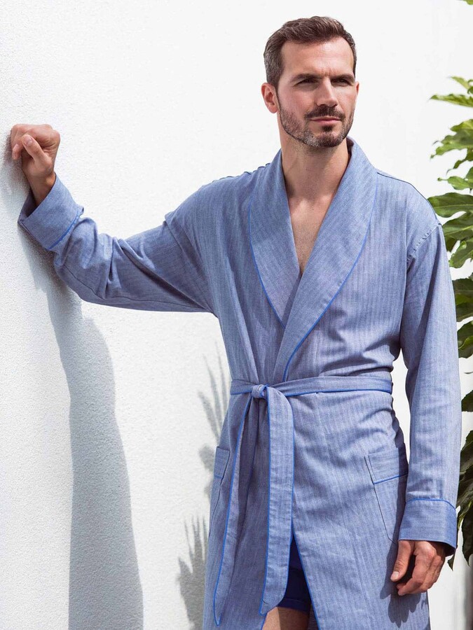 British Boxers Herringbone Cotton Twill Dressing Gown ShopStyle Robes