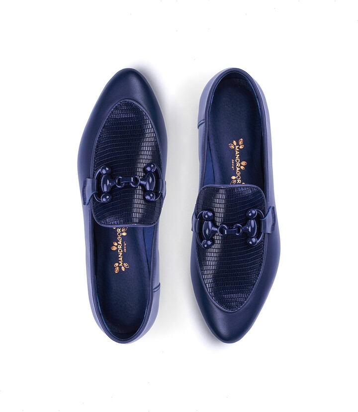 Mandragora Design Catherine Deep Blue Leather Loafer Shoes