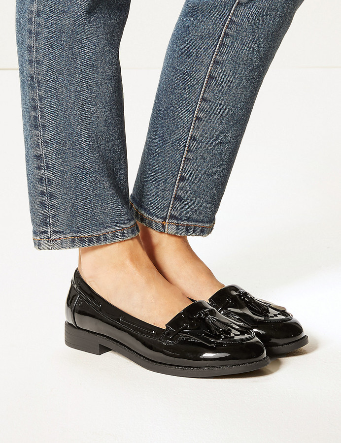 patent loafers with tassels