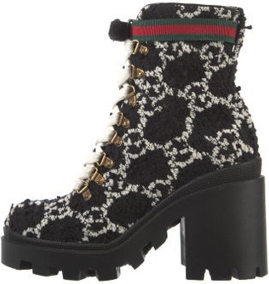 Gucci Feline Head Accent Tweed Combat Boots - ShopStyle