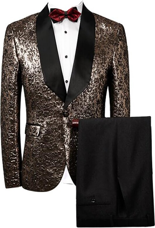 JUZHIJIA Men Suit Slim Fit Black Gold Tuxedo Jacket Mens Stage Wear