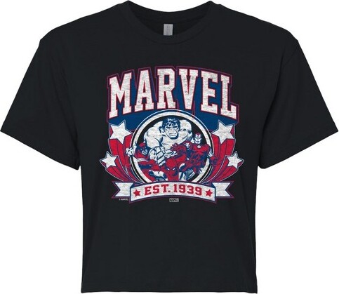 Marvel Women's Collegiate Americana Cropped Graphic T-Shirt - Black - X-Large