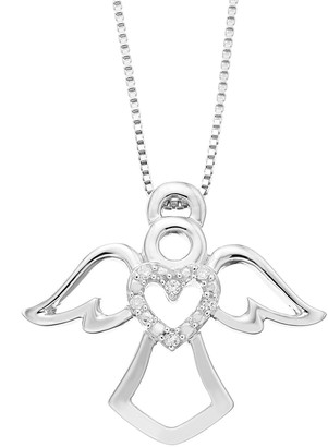 Timeless Sterling Silver Diamond Accent Heart & Angel Pendant Necklace