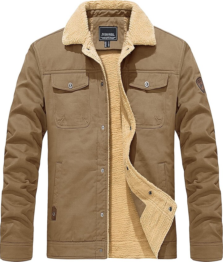 KEFITEVD Men's Casual Cargo Jacket Cotton Windbreaker Work Coat Winter Military  Jacket with Inner Pockets Khaki - ShopStyle