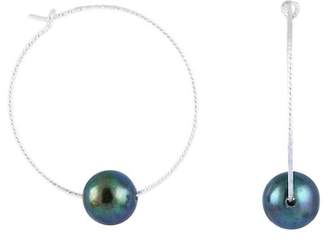 Splendid Pearls Black 8mm Tahitian Pearl Textured Hoop Earrings