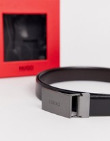 Thumbnail for your product : HUGO Grory leather two buckle belt gift set in black