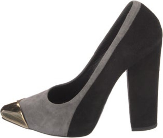Gianmarco Lorenzi Suede Pumps Black Colorblock Pattern Semi-Pointed Toes