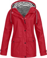 Thumbnail for your product : BORTGYUI Womens Macs and Raincoats Waterproof Long Sleeve Hooded Jackets Red X-Large