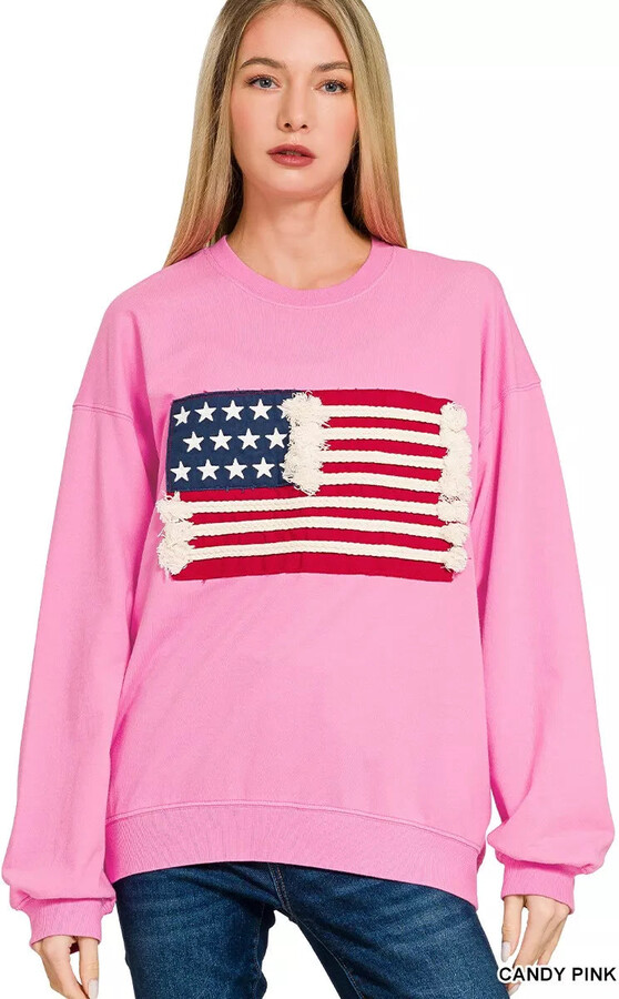 TRUEDAMES French Terry American Flag Pullover