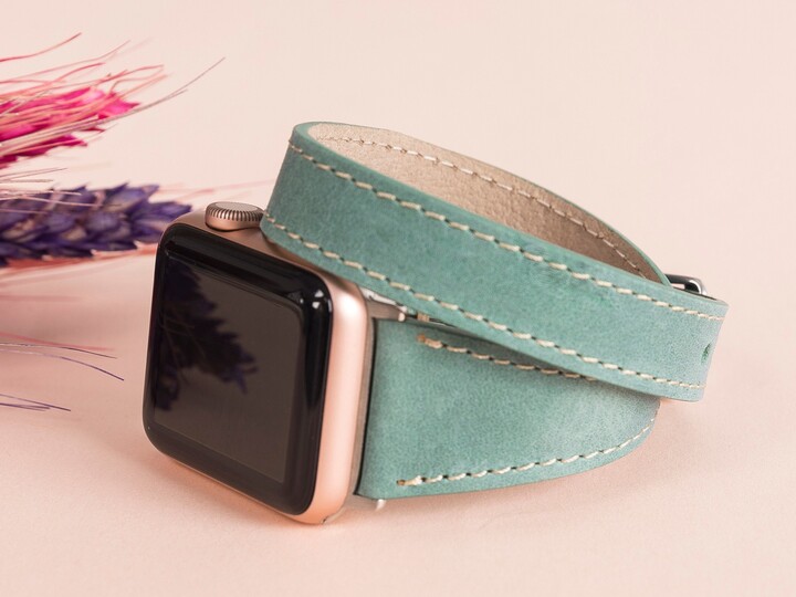 Leather Apple Watch Band 38mm 40mm 41mm 42mm 44mm 45mm 46mm 49mm Women Double Wrap Iwatch Strap Bracelet 10 9 8 7 6 5 4 Ultra Se Fitbit