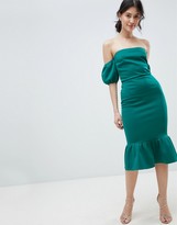 Thumbnail for your product : True Violet bardot midi dress with puff sleeve and peplum