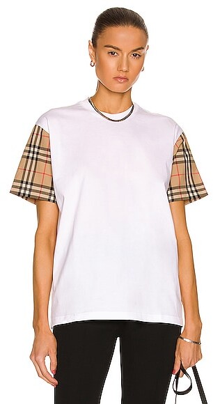 Burberry Carrick Check Sleeve T-Shirt in White - ShopStyle