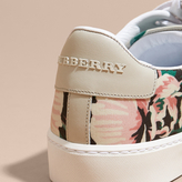 Thumbnail for your product : Burberry Peony Rose Print Canvas and Leather Trainers