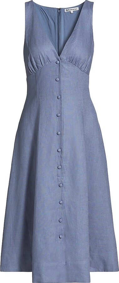 Reformation Women's Sebastien Linen Midi-Dress - Cornflower - Size 0