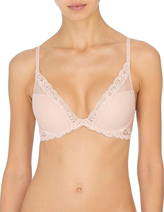Natori Feathers Contour Plunge Bra 730023 Women's Bra Cameo Rose : 32A, Lace/Mesh/Nylon