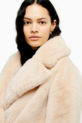 Topshop Cream Soft Faux Fur Double Breasted Coat