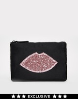 Thumbnail for your product : Lulu Guinness ASOS Exclusive Glitter Lips Make Up Bag