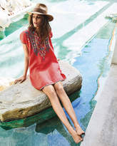 Thumbnail for your product : Johnny Was Petite Etienne Embroidered Short-Sleeve Easy Linen Tunic Dress