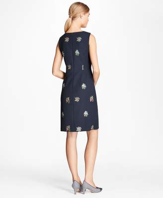 Brooks Brothers Floral-Embroidered Stretch-Cotton Shift Dress