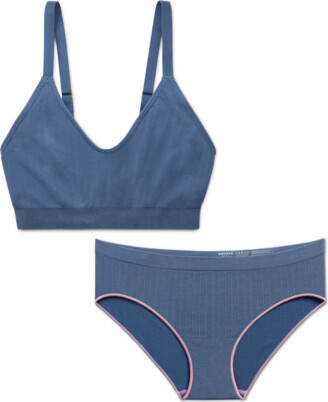 Bombas Women's Ribbed Seamless Bralette + Hipster Underwear - Vintage Blue  - Modal Nylon - ShopStyle Bras