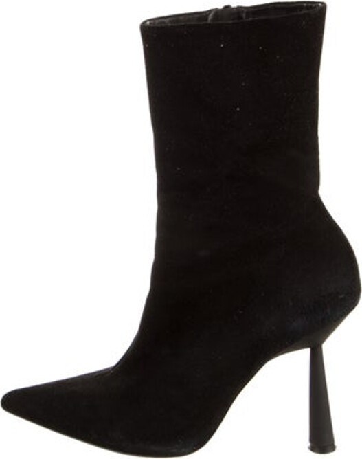 GIA/RHW Suede Ankle Sock Boots Black Pointed-Toes Zip Closures at Shafts