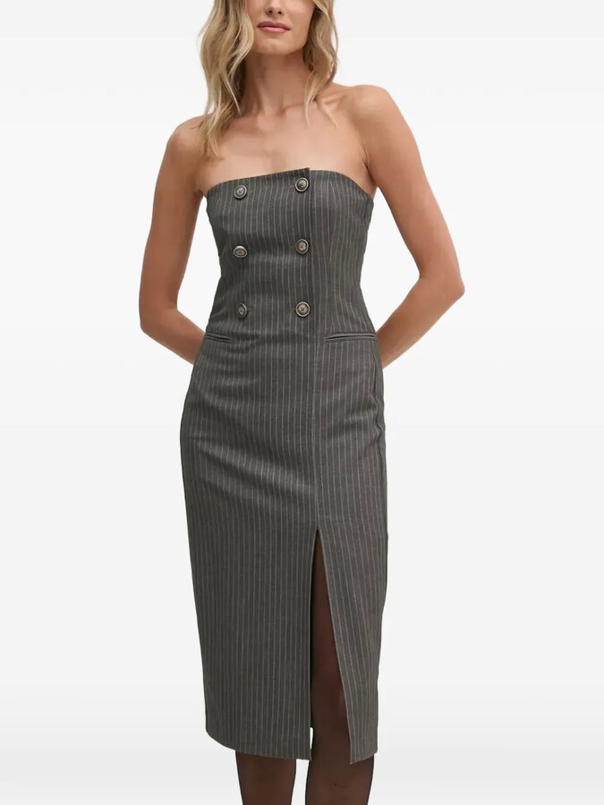 Sisley Pinstriped Strapless Midi Dress