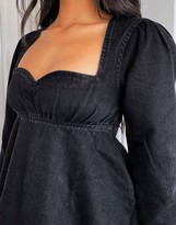 Thumbnail for your product : ASOS DESIGN denim babydoll dress with sweetheart neckline in black