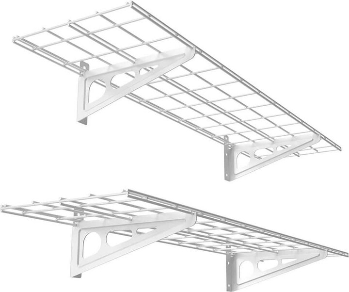 12 in. x 48 in. Steel Garage Wall Shelf with Brackets in White