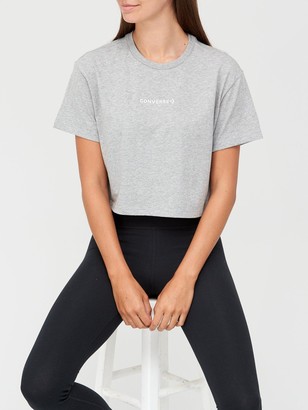 Converse Embroidered Logo Cropped T-Shirt - Grey Heather