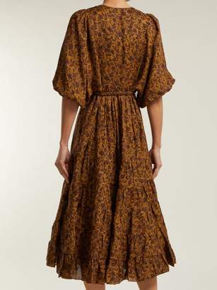 Zimmermann Juniper Floral Print Linen Midi Dress - Womens - Gold Multi