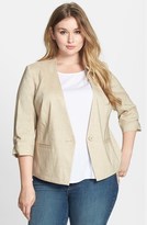 Thumbnail for your product : Sejour Ruched Sleeve Linen Blend Jacket (Plus Size)
