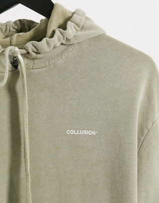 Collusion Unisex hoodie with reverse fabric detail in pigment dye