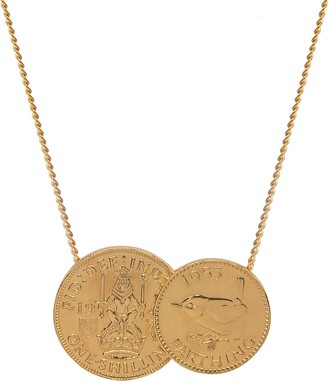 Double Strand Matte Gold-Tone Trimmed Coin Necklace