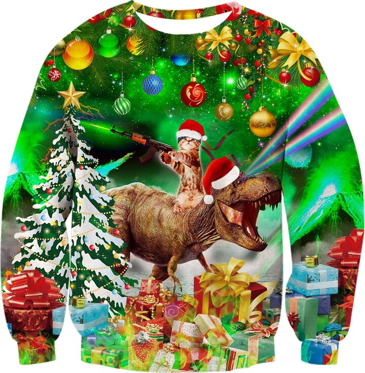 ALISISTER Xmas Jumpers Adults Boys Ugly Dinosaur Cat Pattern Christmas  Pullover Sweatshirt Winter Holiday Festival Celebration Sweater L -  ShopStyle